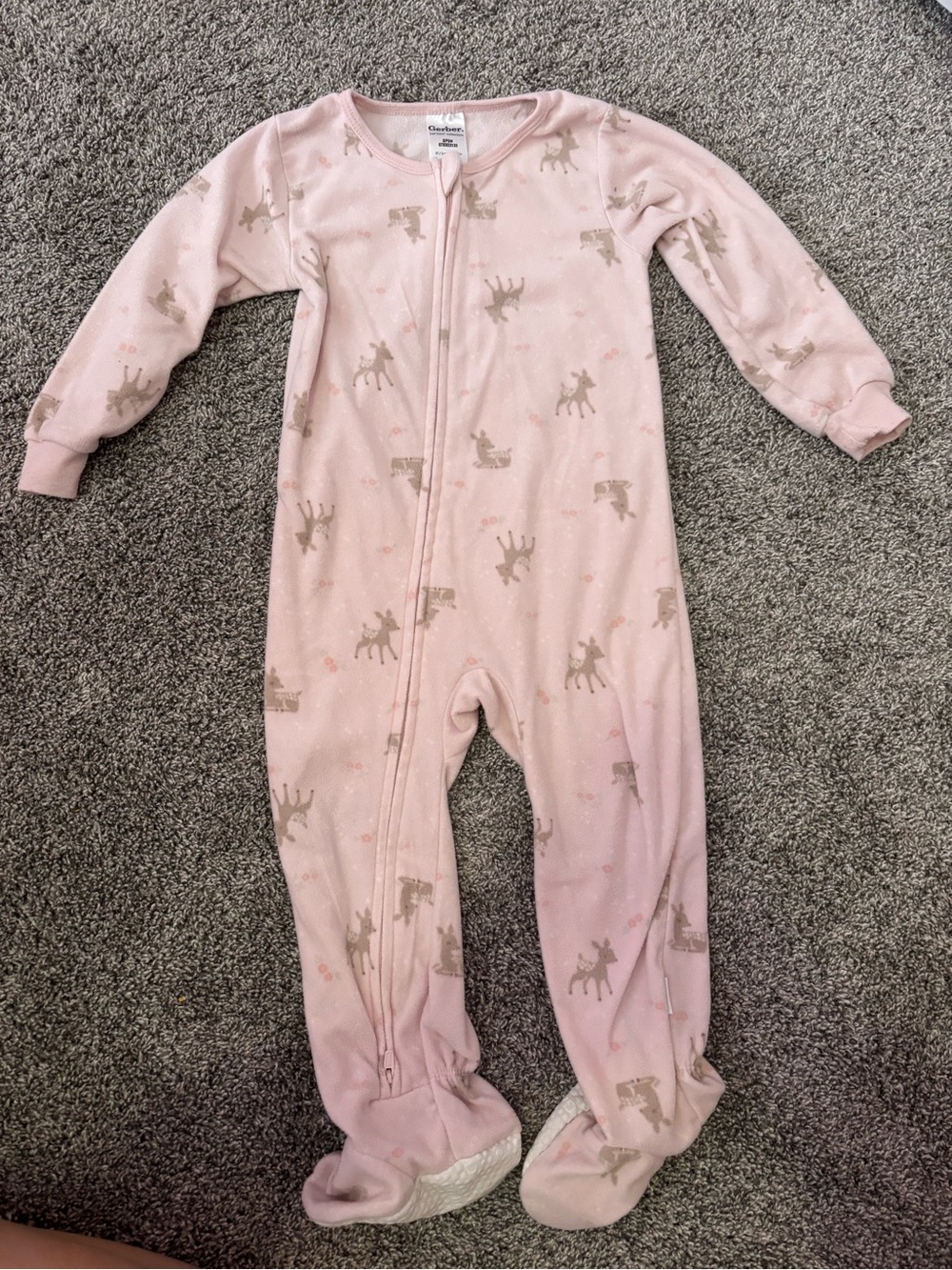 Gerber Pink Deer-Print Cozy Footed One-Piece Fleece Pajamas
